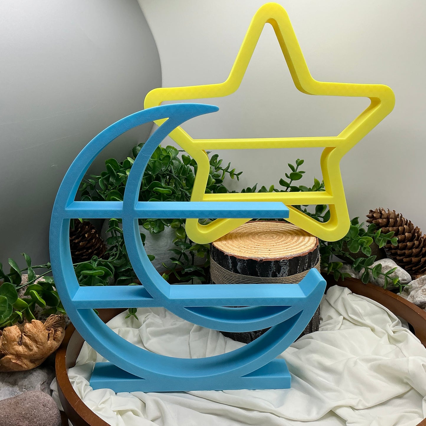 Set of two table top mini shelves Moon & Star glow in the dark