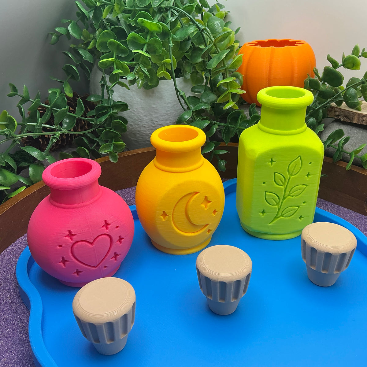 Potion Play Set - 14 Piece Sensory Play Kit with Potion Bottles, Cups, Mixing Bowl, Mini Fire Pit & Trays