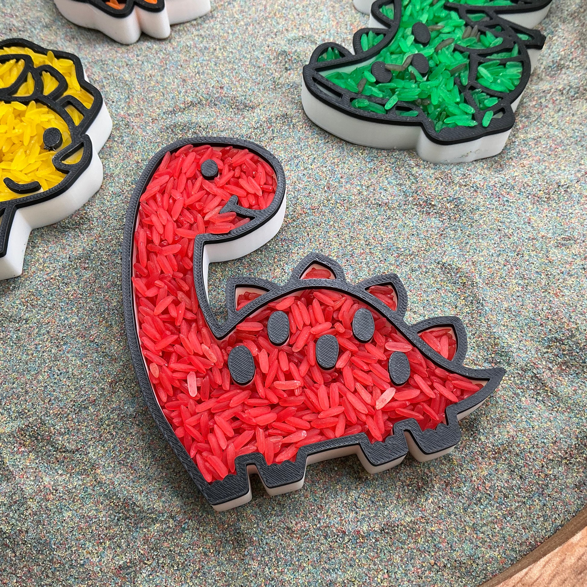 3D-printed dinosaur fill shapes sensory filling tray, 4-piece set for sand and rice tuff trays - view 11 of 13