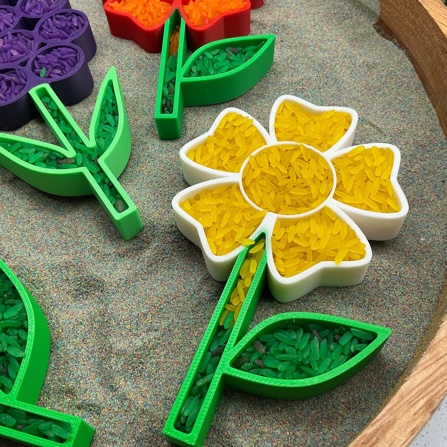 3D-printed flower fill shapes sensory filling tray, 5-piece spring set for sand and rice tuff trays - view 11 of 15