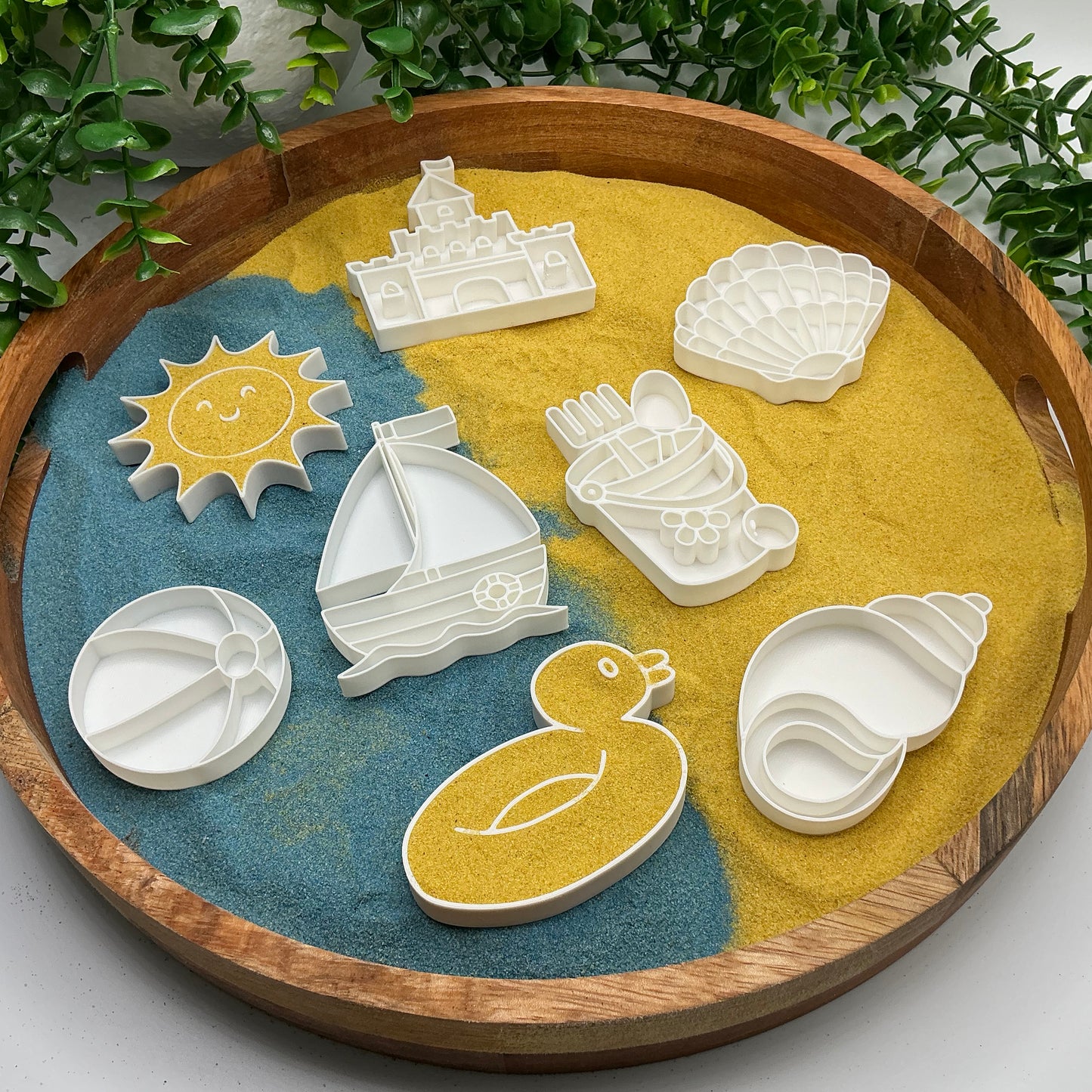 3D-printed beach holiday sensory filling tray, 8-piece set with sun, sandcastle, boat, duck, shells, ball, bucket and spade - view 7 of 12