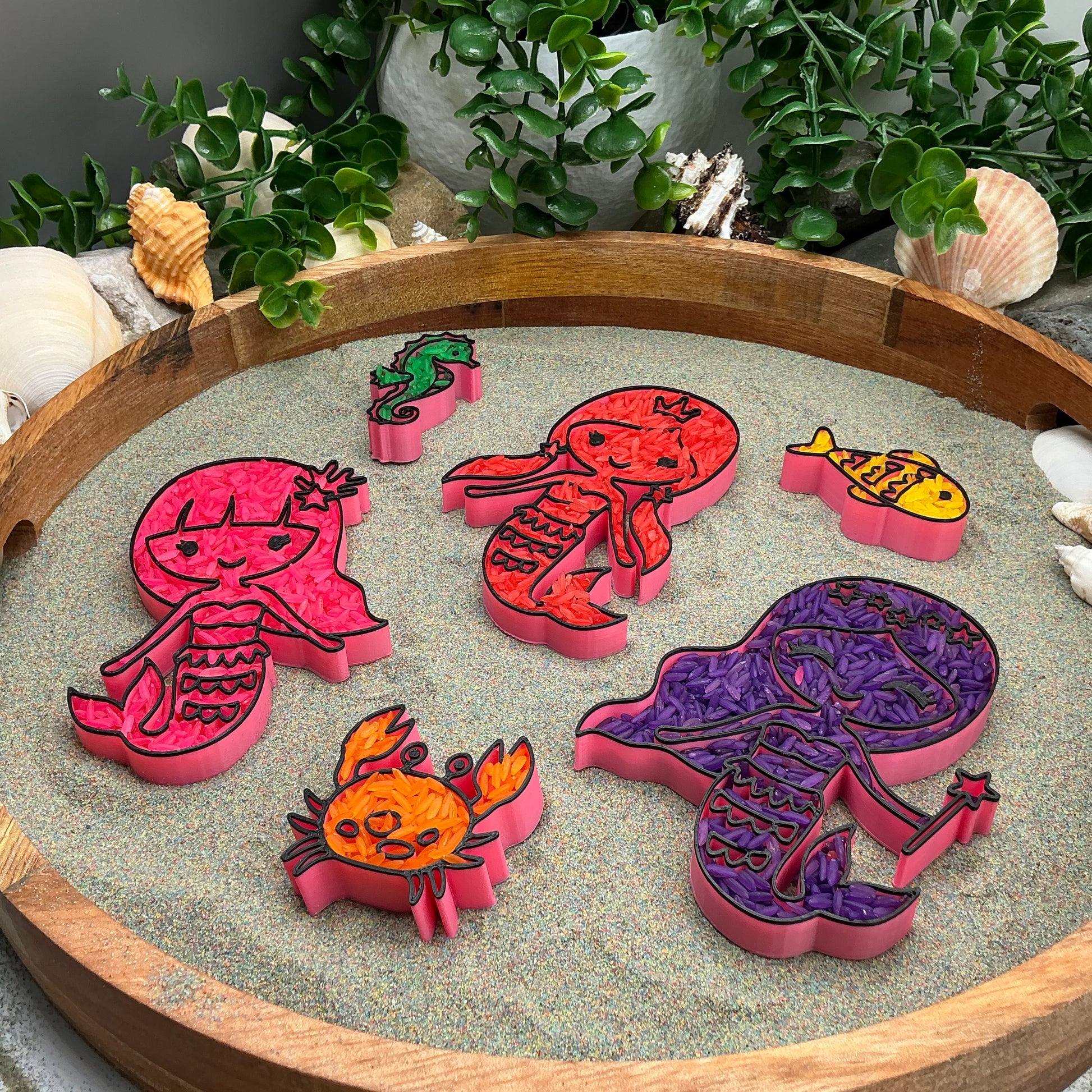 3D-printed mermaid sensory filling tray, 5-piece set with three mermaids, crab and fish - view 13 of 14