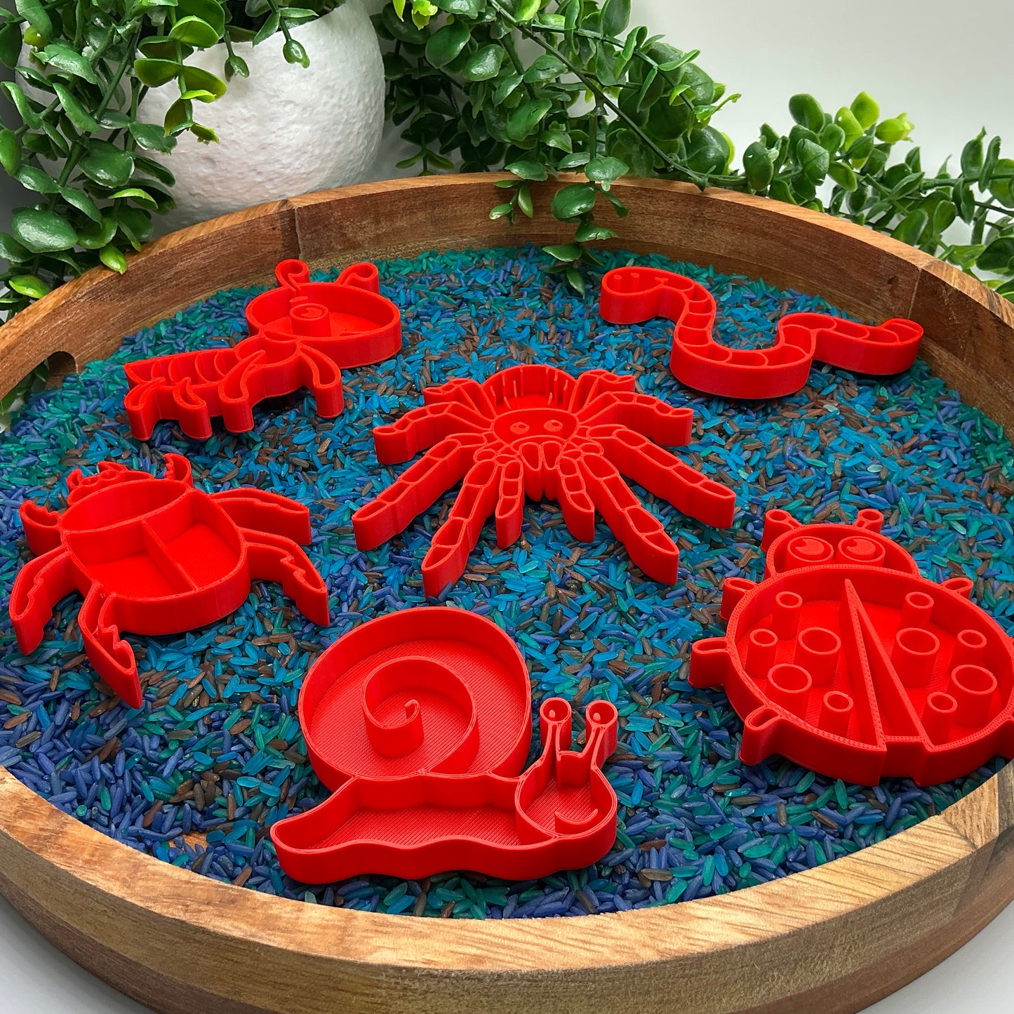 Spring Garden Insect Sensory Trays 6 Piece Set - in use