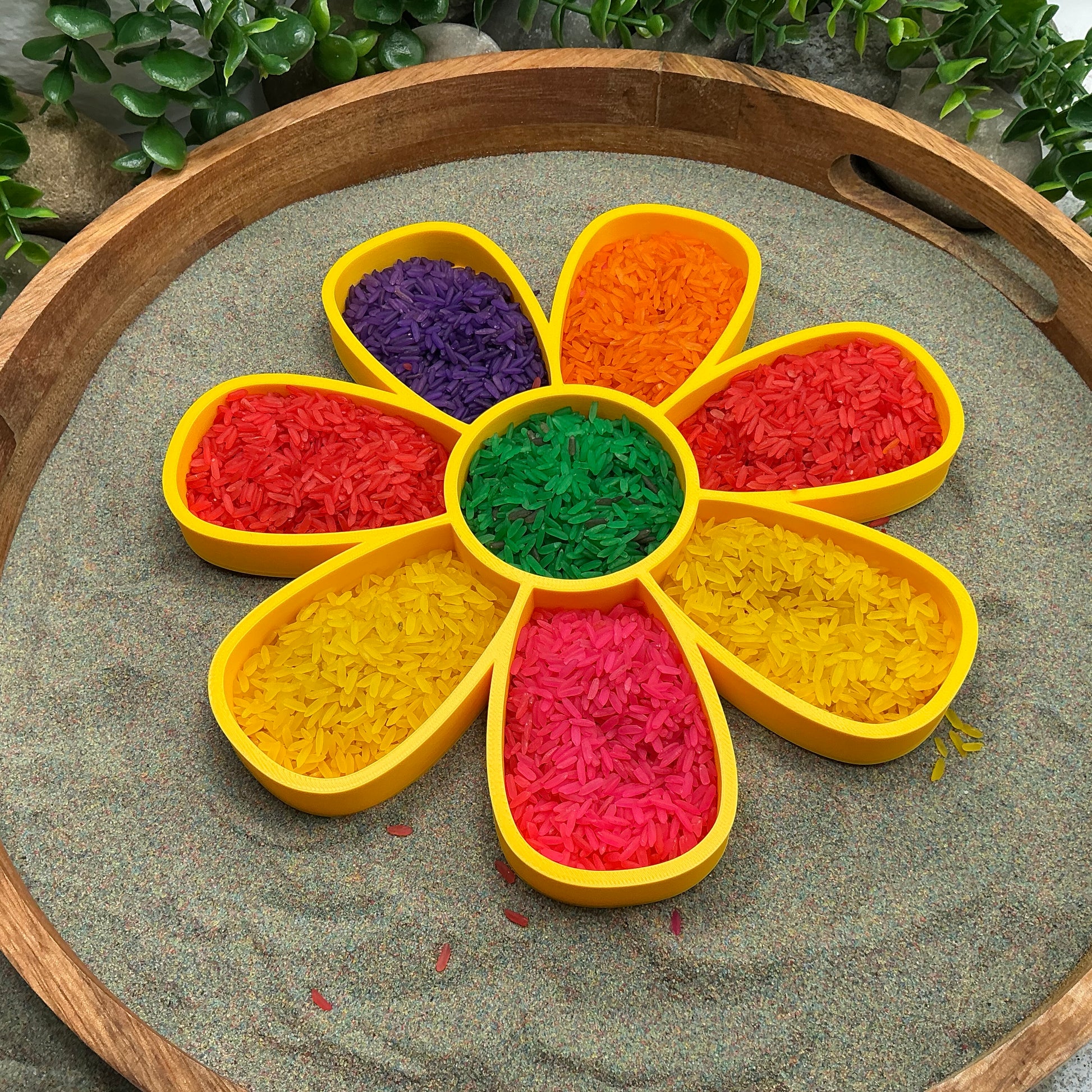 Large 3D-printed flower sensory filling tray with petal-compartment design for sand and rice tuff trays - view 6 of 6