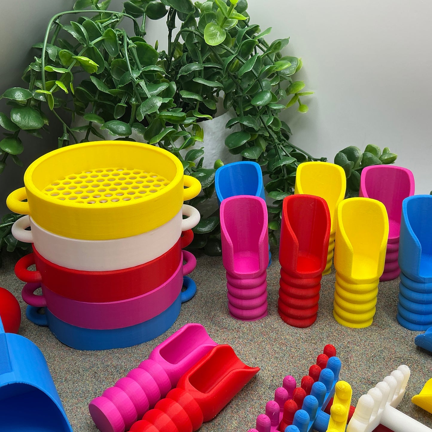 Sensory Play Tools - 9 Piece Set (Tweezers, Scoops, Sieve & Rake)