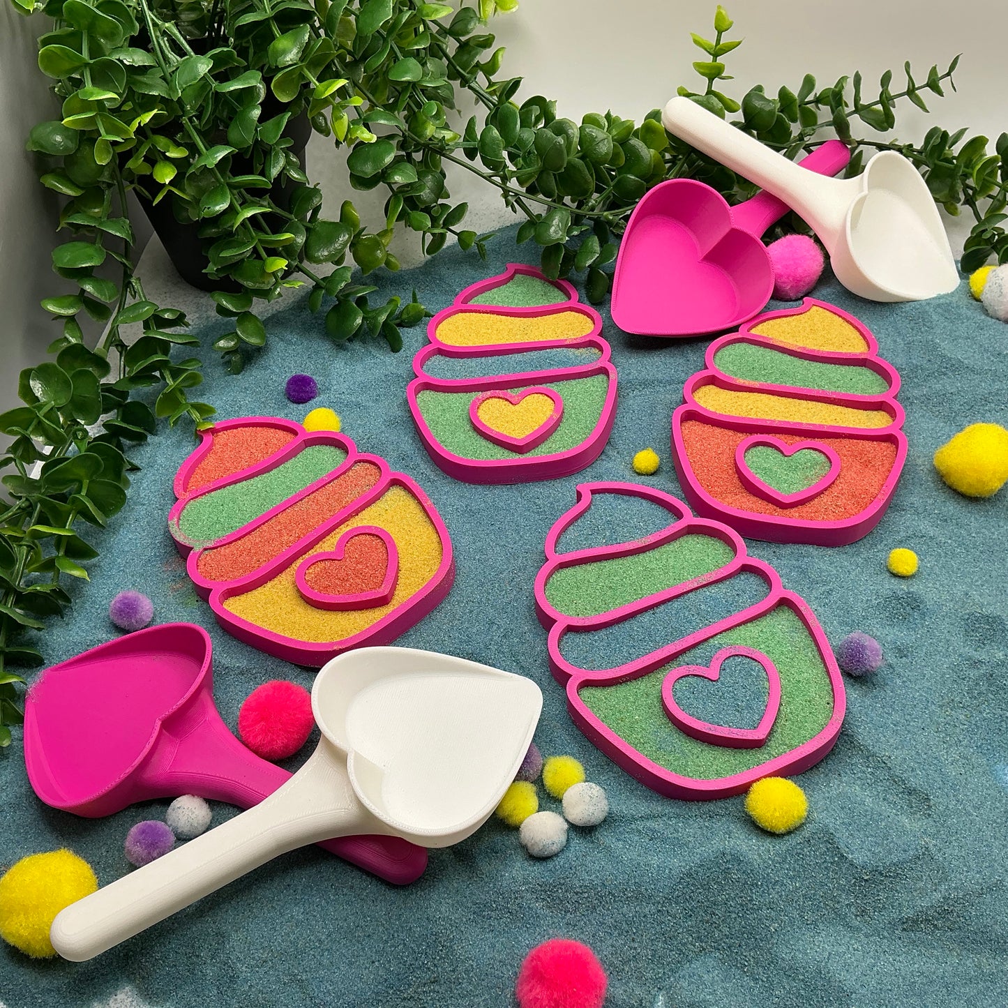 Cupcake Sensory Trays & Heart Scoops Eco Friendly Montessori Toy 3D Printed Food - Main Product Image