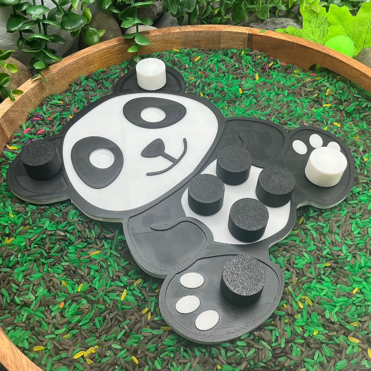3D-printed panda thread peg board sensory toy with screw-on nuts - fine motor and pre-writing skill builder - view 3 of 8