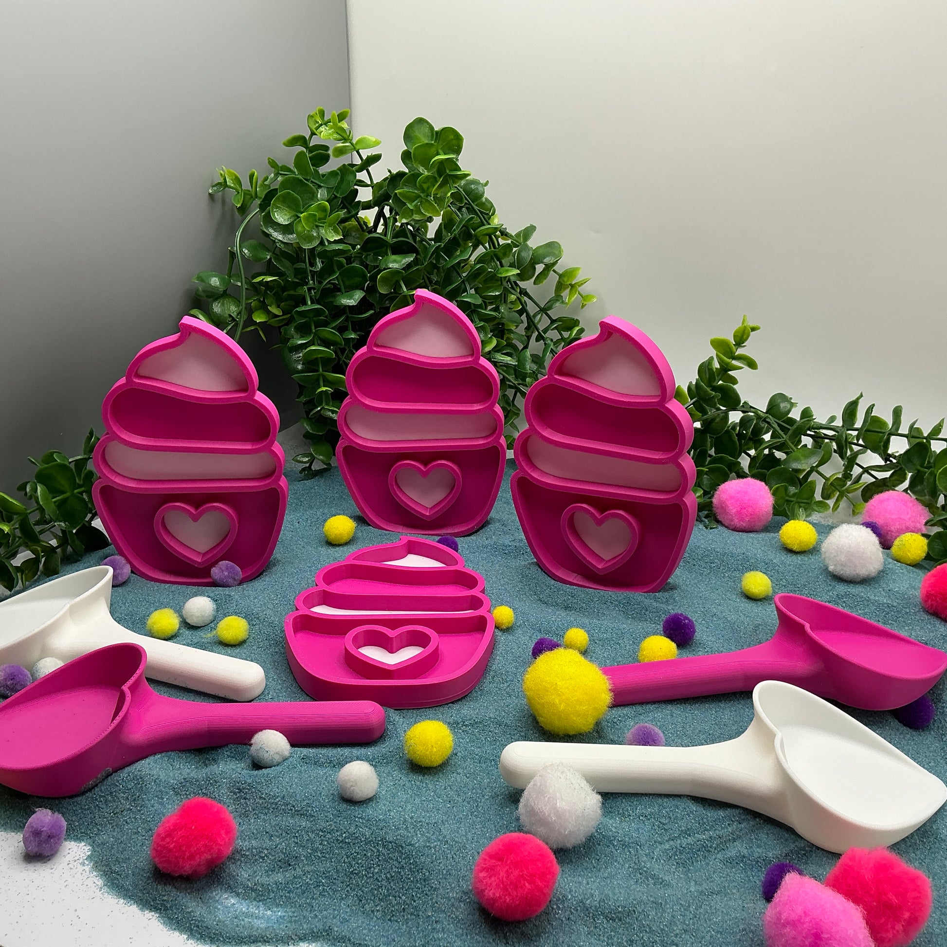 Cupcake Sensory Trays & Heart Scoops Eco Friendly Montessori Toy 3D Printed Food - View 13