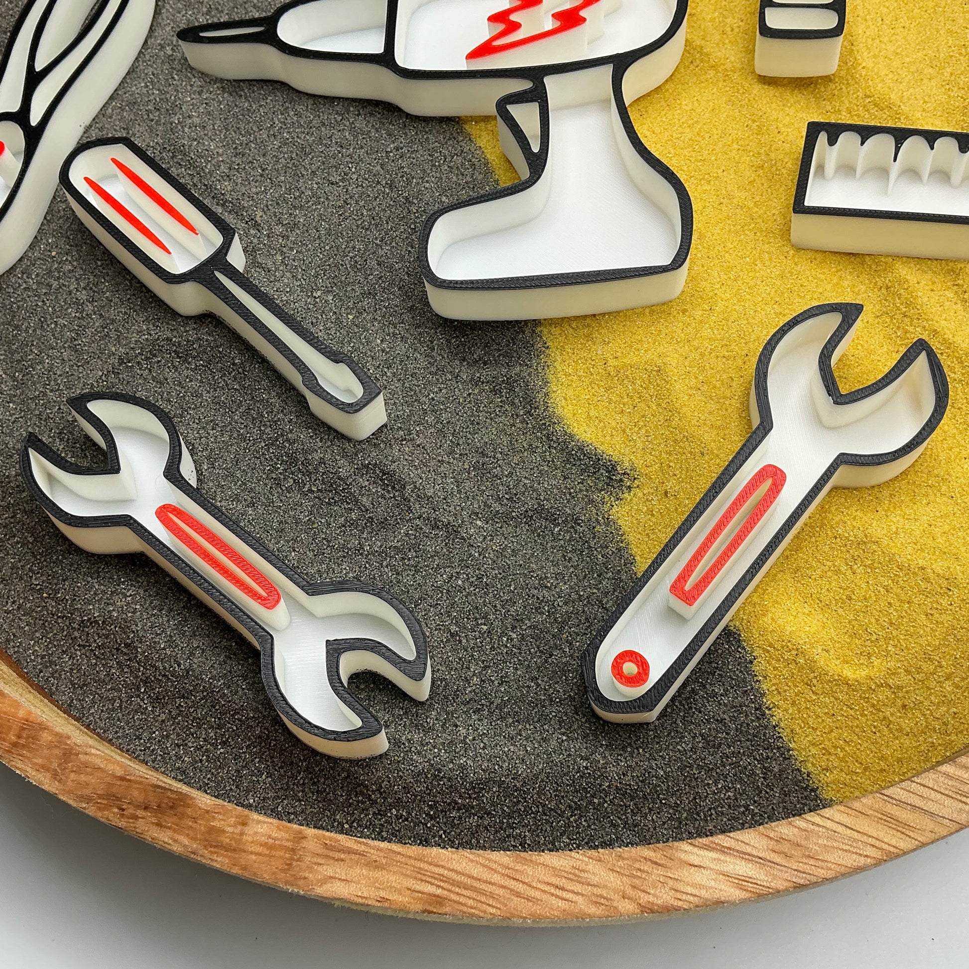 3D-printed construction toy tools sensory filling tray, 8-piece set for sand and rice tuff trays - view 9 of 11