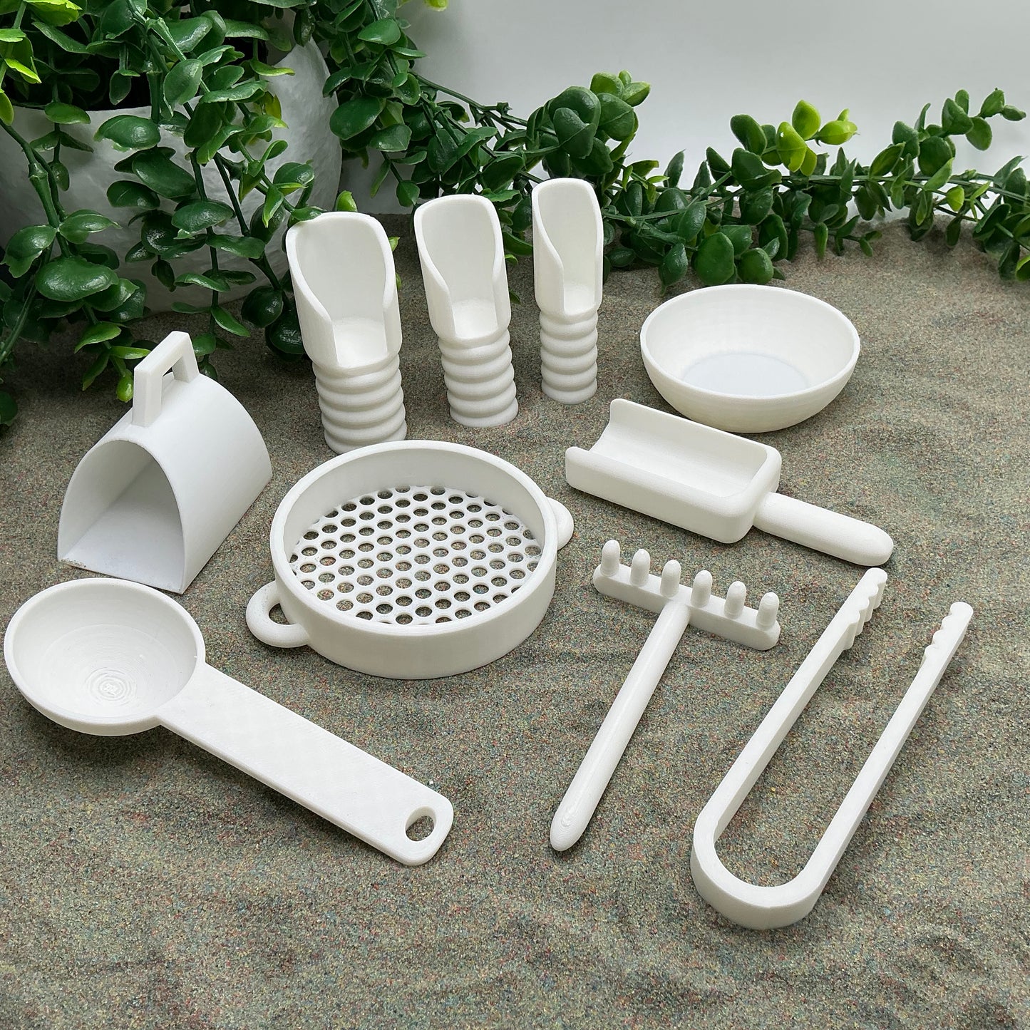 Sensory Play Tools - 9 Piece Set (Tweezers, Scoops, Sieve & Rake)