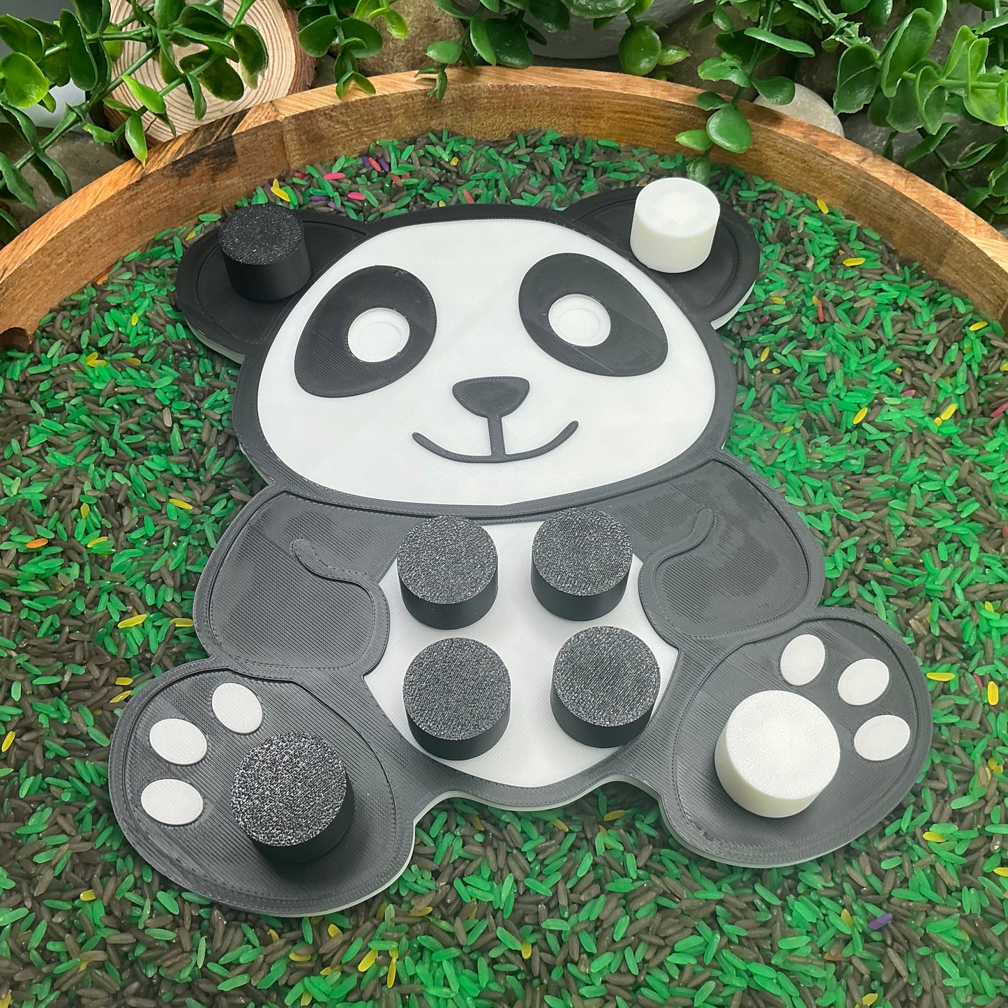 3D-printed panda thread peg board sensory toy with screw-on nuts - fine motor and pre-writing skill builder - view 5 of 8