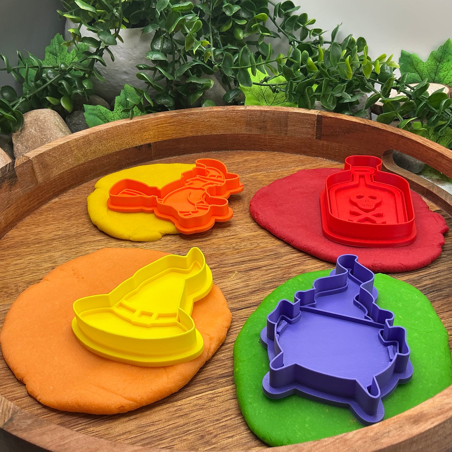 3D-printed witch Halloween play dough cookie cutter set - 4 piece (witch on broom, cauldron, hat and poison bottle) - view 6 of 15
