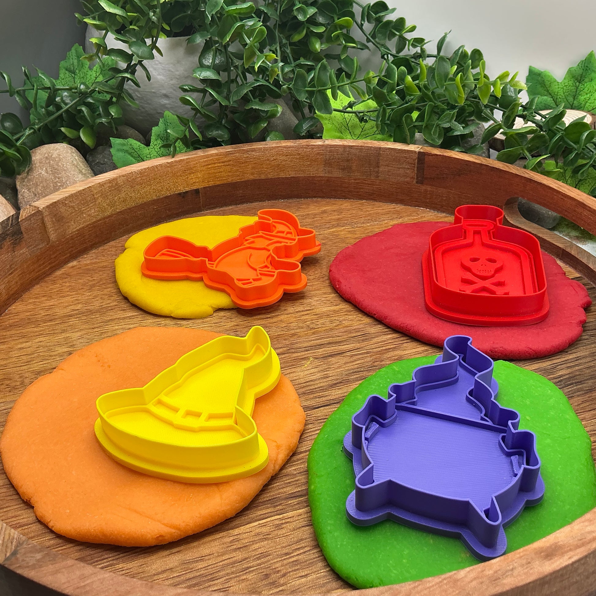 3D-printed witch Halloween play dough cookie cutter set - 4 piece (witch on broom, cauldron, hat and poison bottle) - view 6 of 15