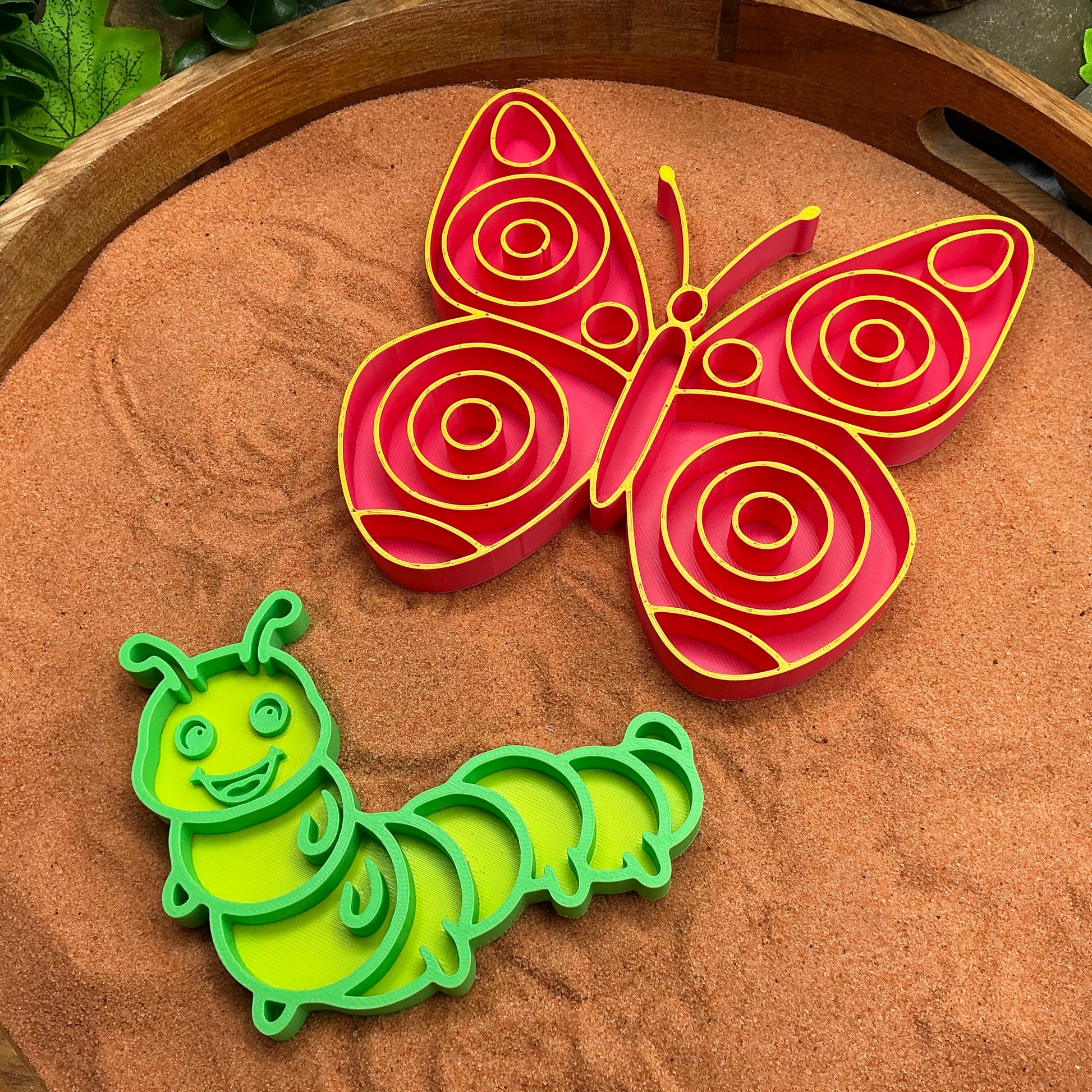 3D-printed caterpillar and butterfly garden sensory fill shape set - 2 piece life cycle pair - view 8 of 9