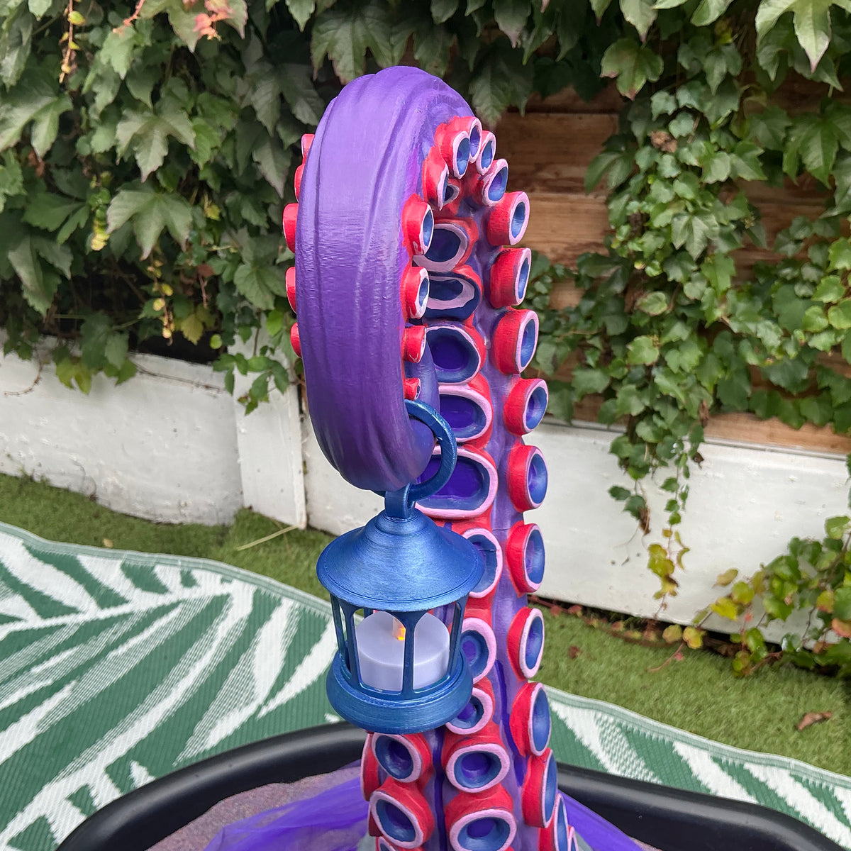 Octopus Tentacle Lantern Stand - Hand Painted 3D Printed Ocean Home Decor, One of a Kind