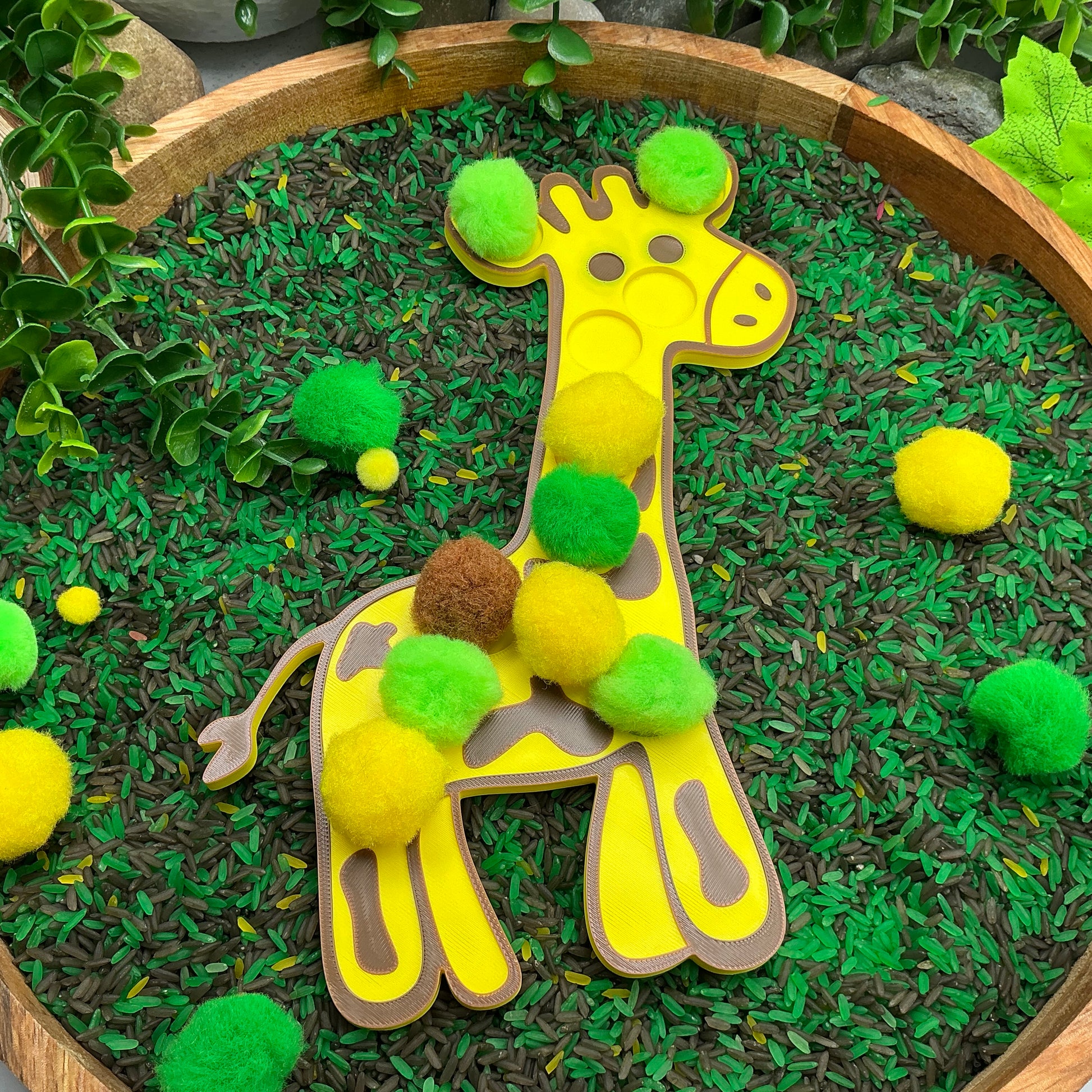 3D-printed animal shape board sensory set, 5 pieces - parrot, zebra, elephant, lion and giraffe for pom-pom play - view 11 of 21