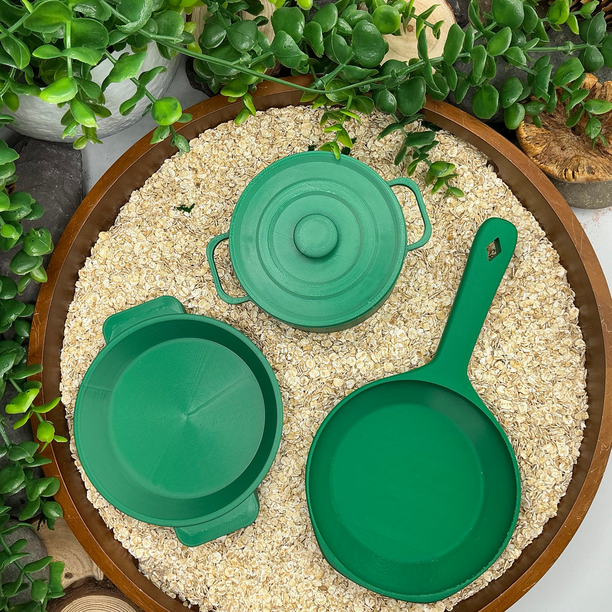Kitchen Pot & Pan Set (3 Piece) - 3D Printed Eco-Friendly Cooking Role Play Toy