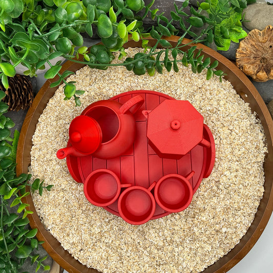 Tea & Coffee Maker Set 6 Piece Set - 3D Printed Teapot , Coffee Pot , Cups & Tray Kitchen Role Play Toy, Eco-Friendly