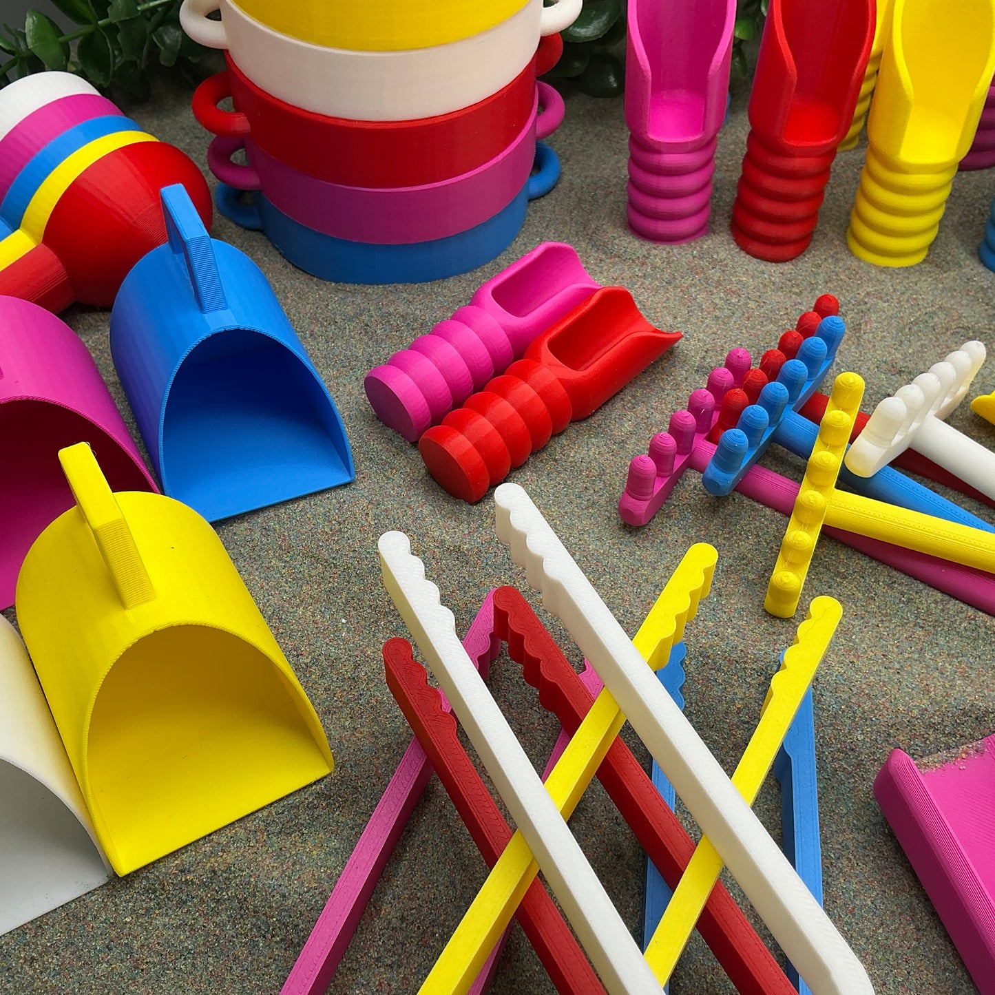 Sensory Play Tools - 9 Piece Set (Tweezers, Scoops, Sieve & Rake)