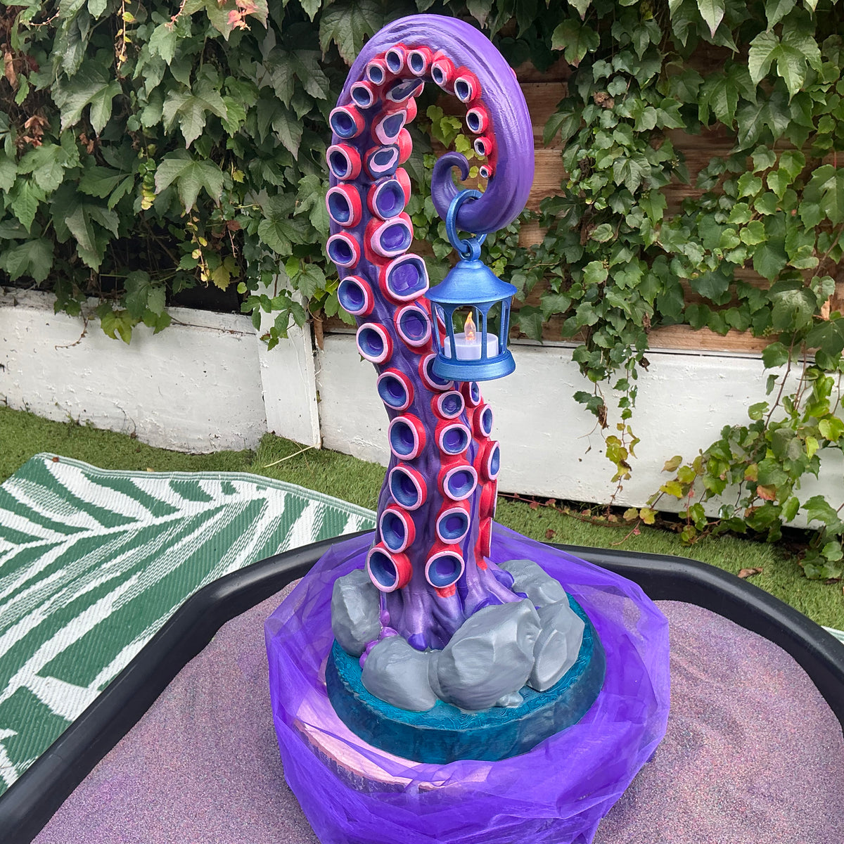 Octopus Tentacle Lantern Stand - Hand Painted 3D Printed Ocean Home Decor, One of a Kind