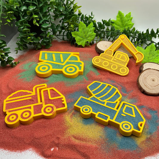 Yellow Construction Vehicles Sensory Trays (Set of 4) Montessori Sensory Bin Too - Main Product Image