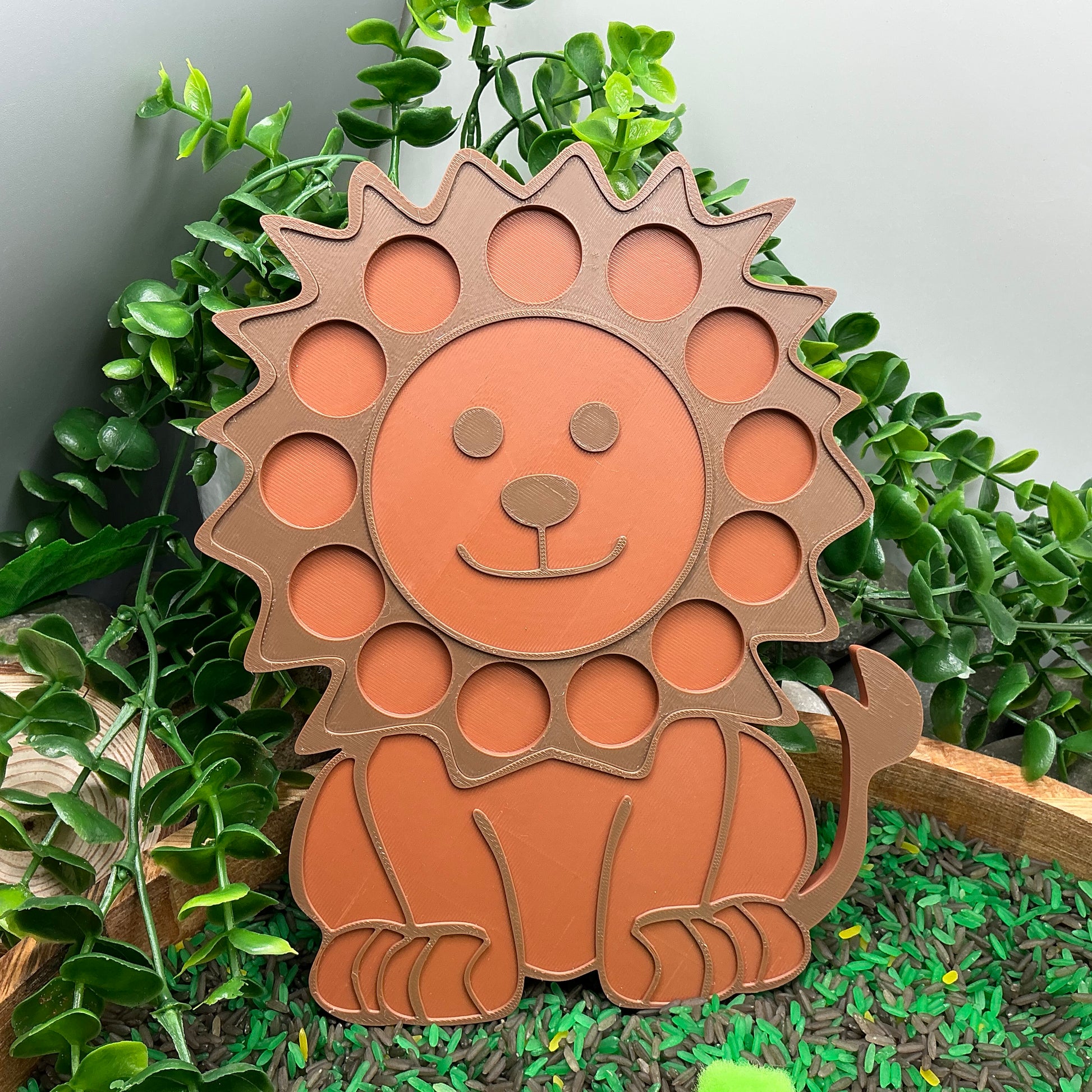 3D-printed animal shape board sensory set, 5 pieces - parrot, zebra, elephant, lion and giraffe for pom-pom play - view 7 of 21