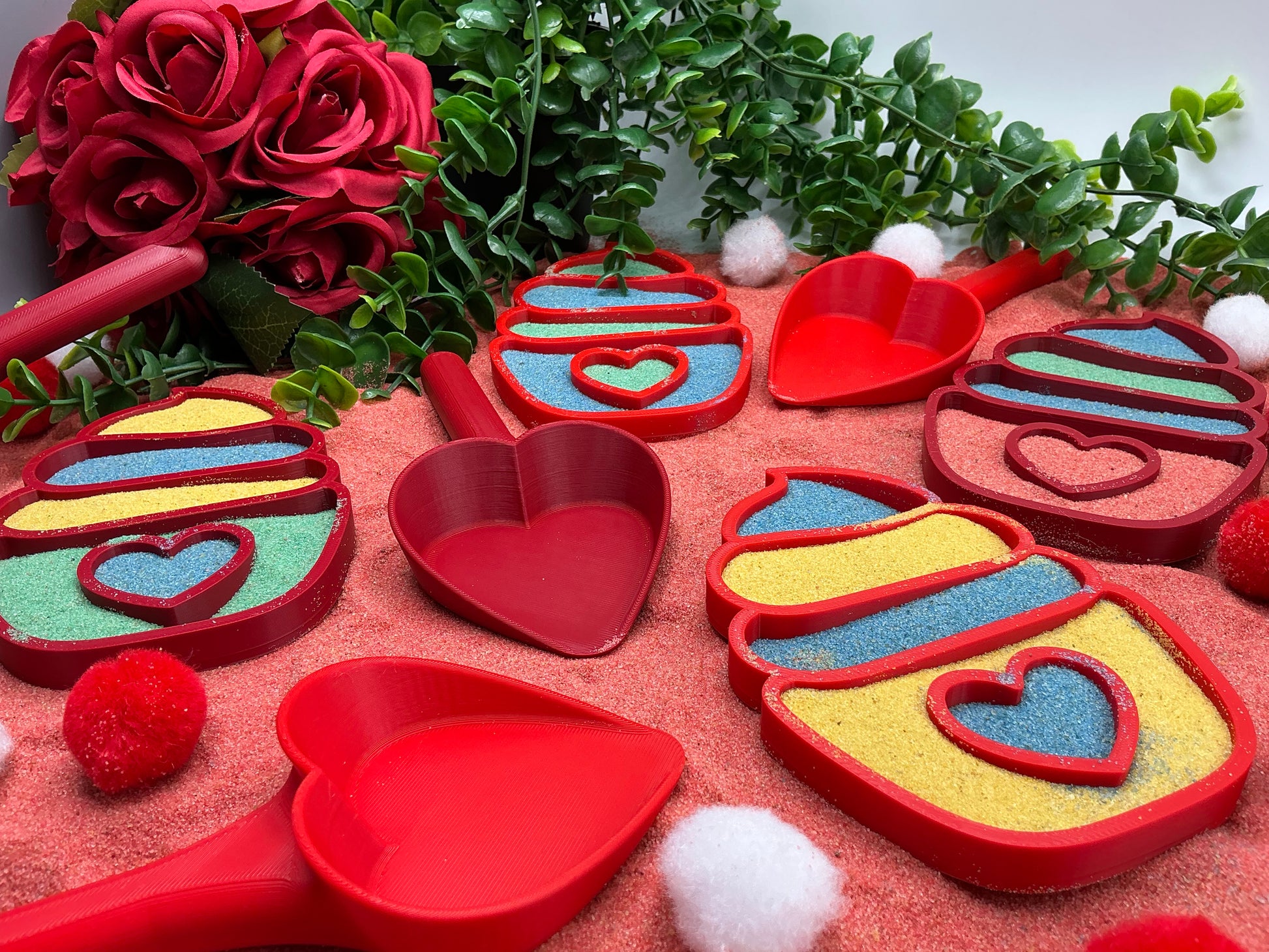 Valentine's Day Cupcake Sensory Trays & Heart Scoops Eco Friendly Montessori Toy - View 9