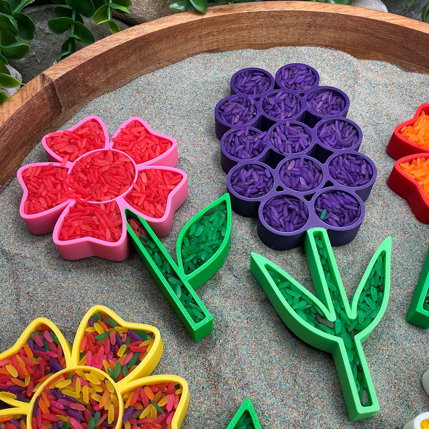 3D-printed flower fill shapes sensory filling tray, 5-piece spring set for sand and rice tuff trays - view 10 of 15