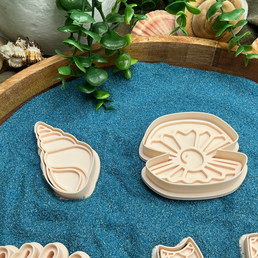 3D-printed mermaid lagoon play dough cookie cutter set - 5 piece with coral, mermaid tails, clam shell and shell - view 10 of 15