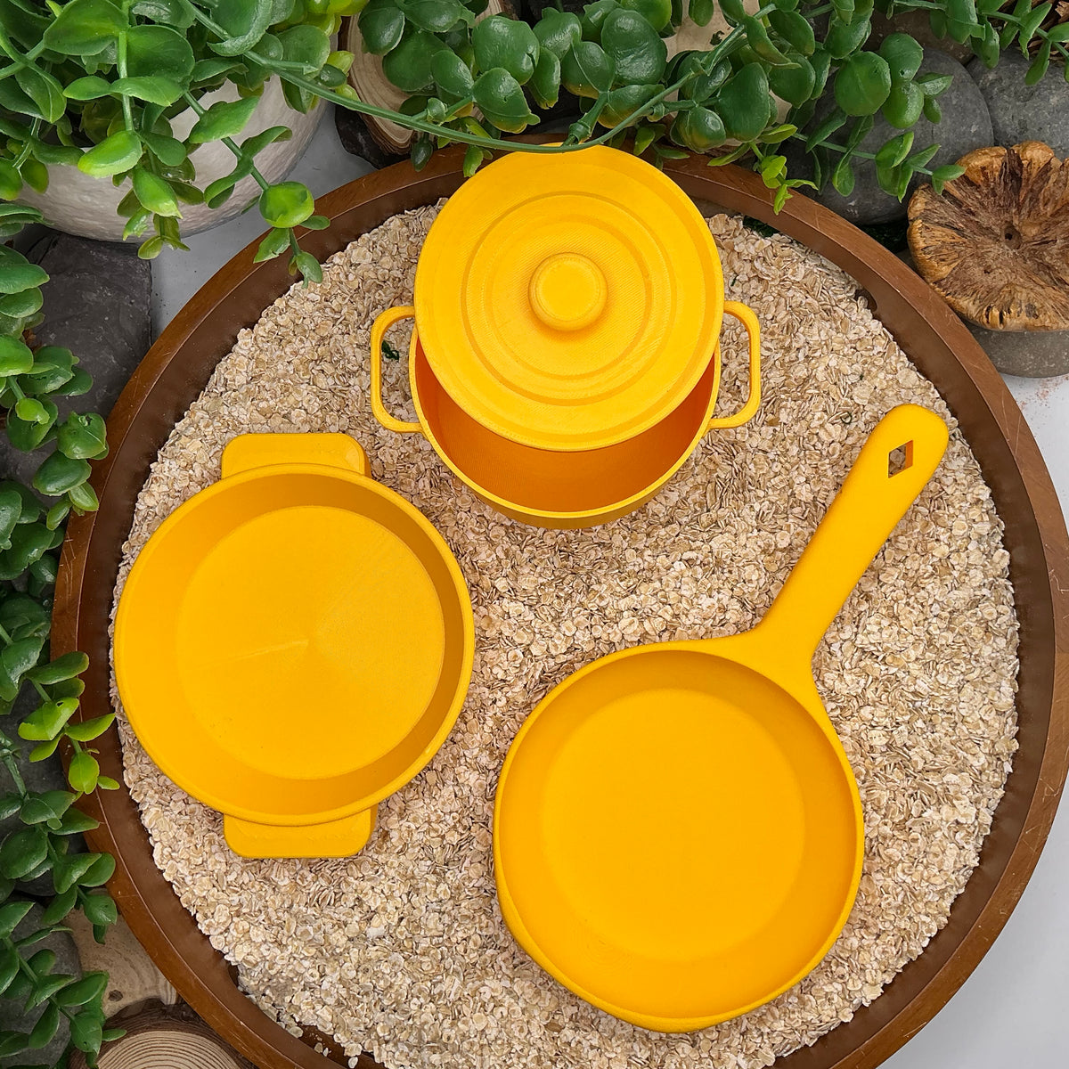 Kitchen Pot & Pan Set (3 Piece) - 3D Printed Eco-Friendly Cooking Role Play Toy