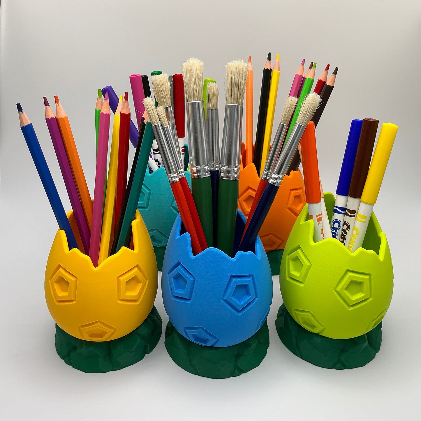 Dinosaur Egg Pencil Holder Cracked Dino Egg Pen Pot Kids Desk Organizer Paint... - side view