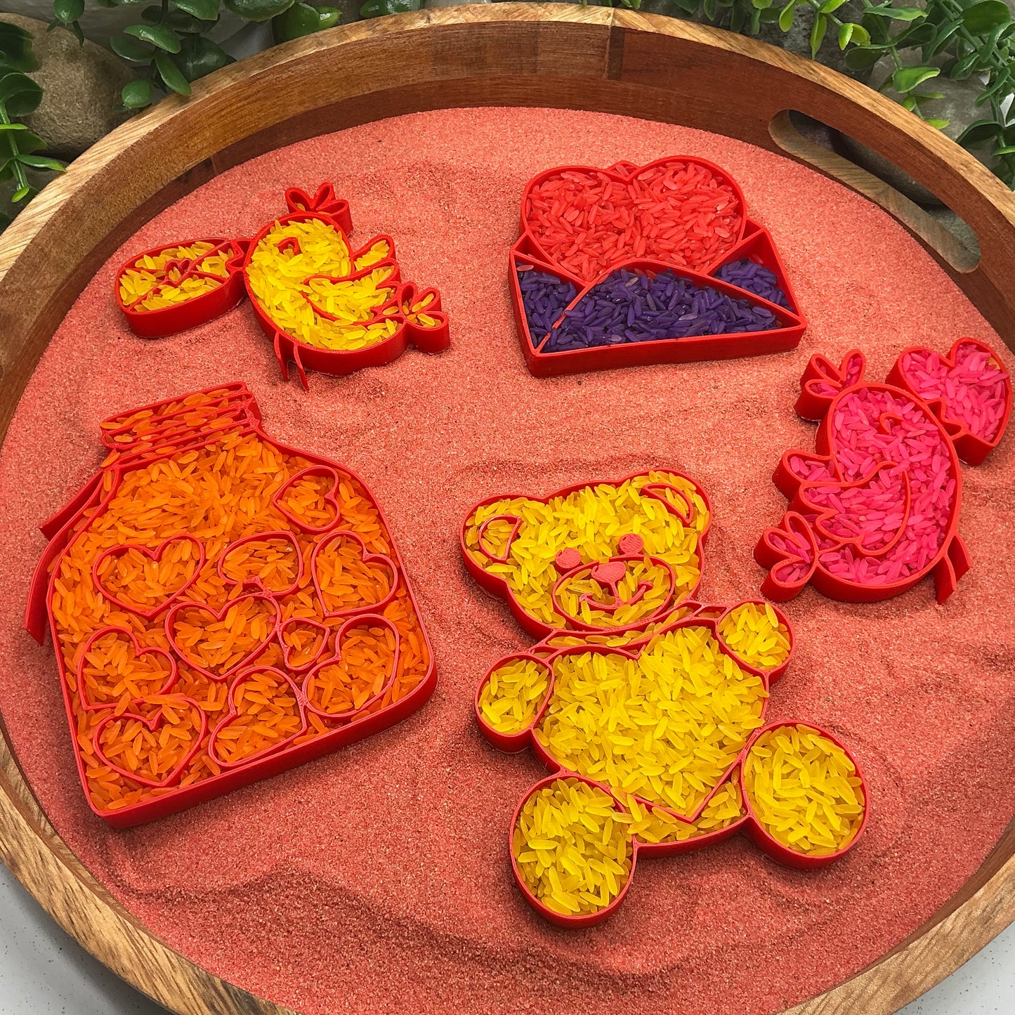 3D-printed love fill shapes sensory filling tray, 5-piece heart-themed set for sand and rice tuff trays - view 13 of 13