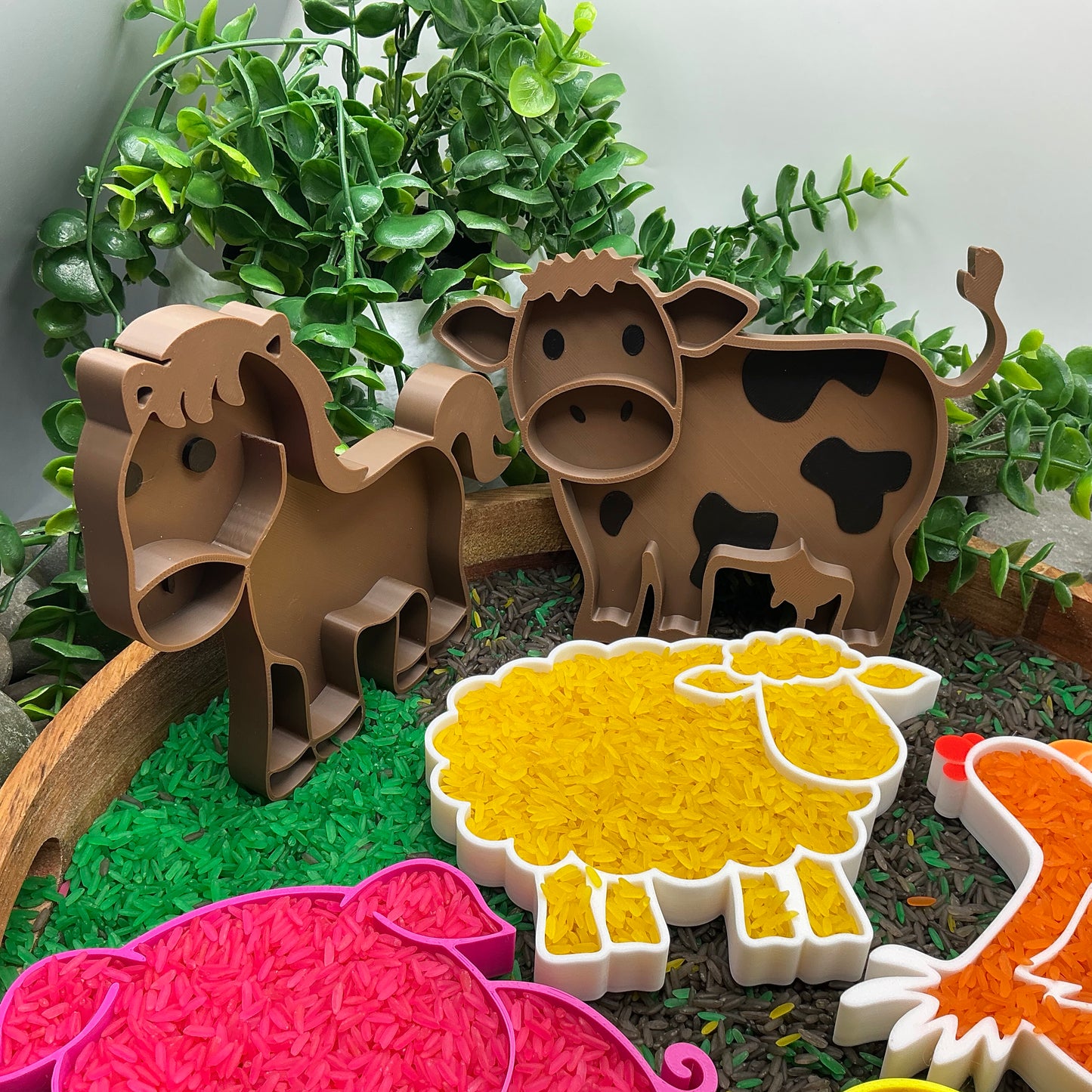 3D-printed farm animals sensory filling tray 6-piece set - pig, sheep, chick, chicken, cow and horse - view 12 of 15