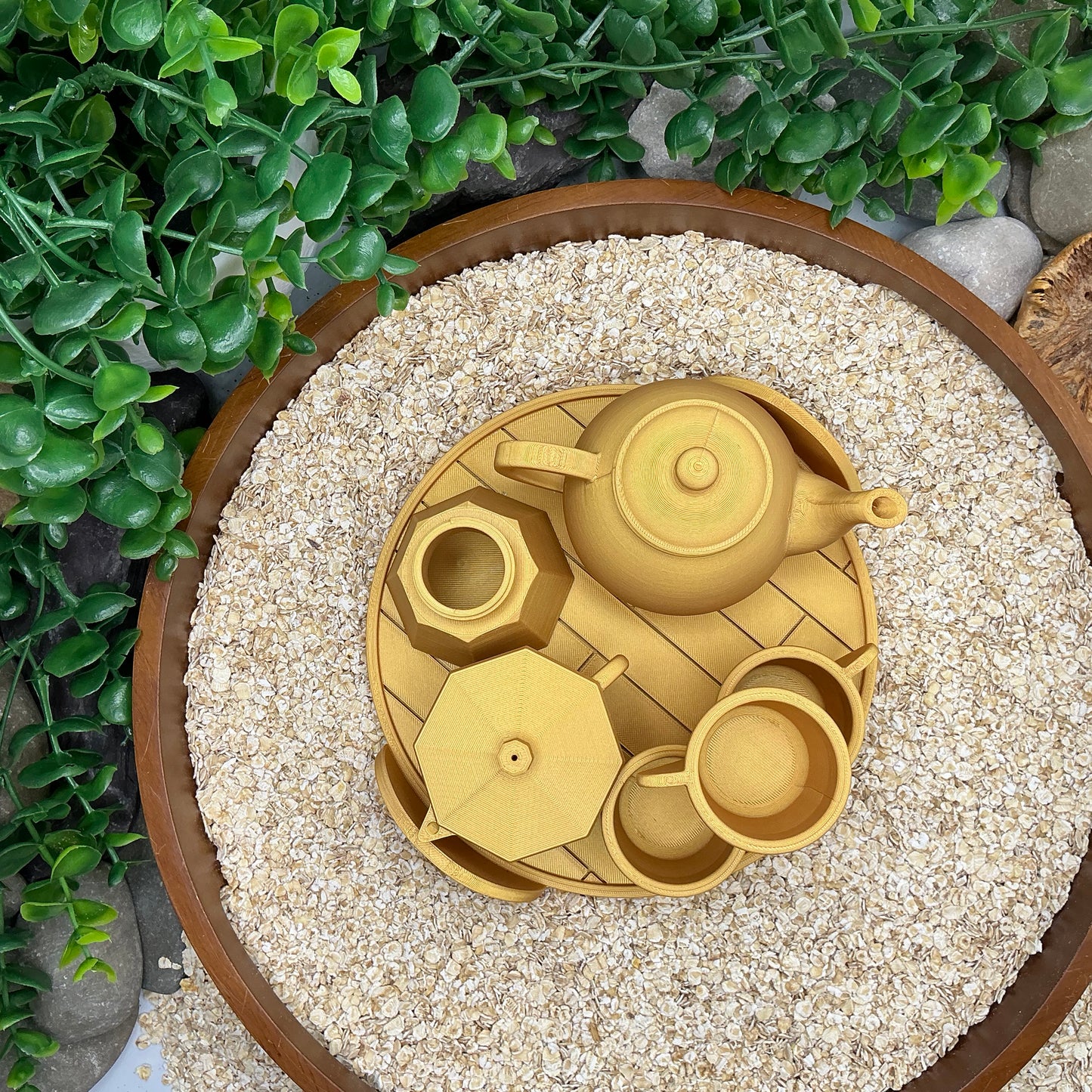 Tea & Coffee Maker Set 6 Piece Set - 3D Printed Teapot , Coffee Pot , Cups & Tray Kitchen Role Play Toy, Eco-Friendly