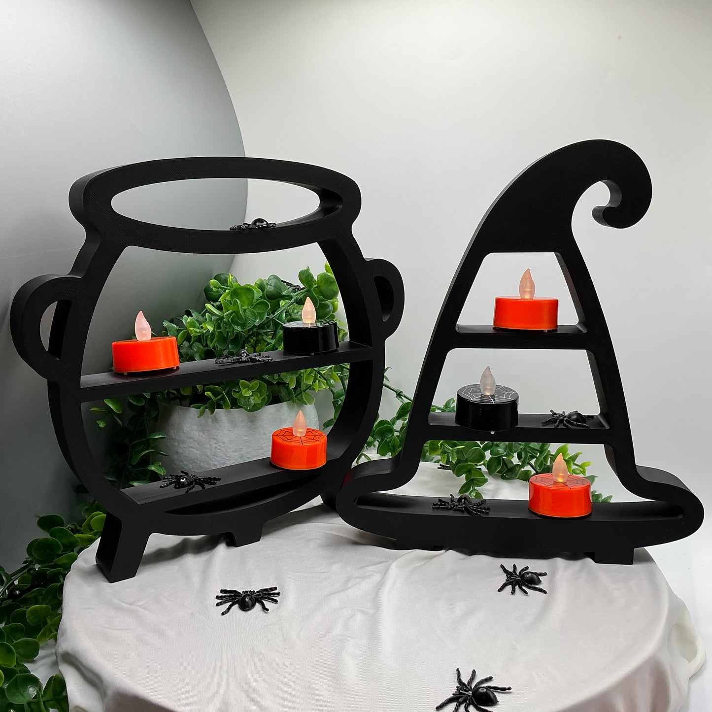 Halloween mini shelves set Cauldron, Pumpkin & Witches Hat