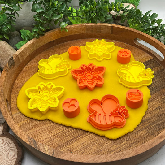 3D-printed bees and wasps play dough cookie cutter and stamp set - 10 piece minibeasts sensory set - view 1 of 12