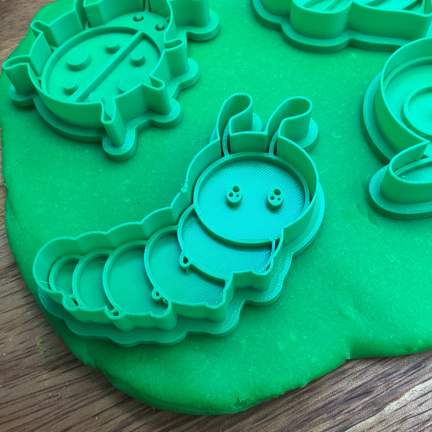 3D-printed garden spring insects play dough cookie cutter set - 4 piece with caterpillar, bee, ladybug and snail - view 4 of 15