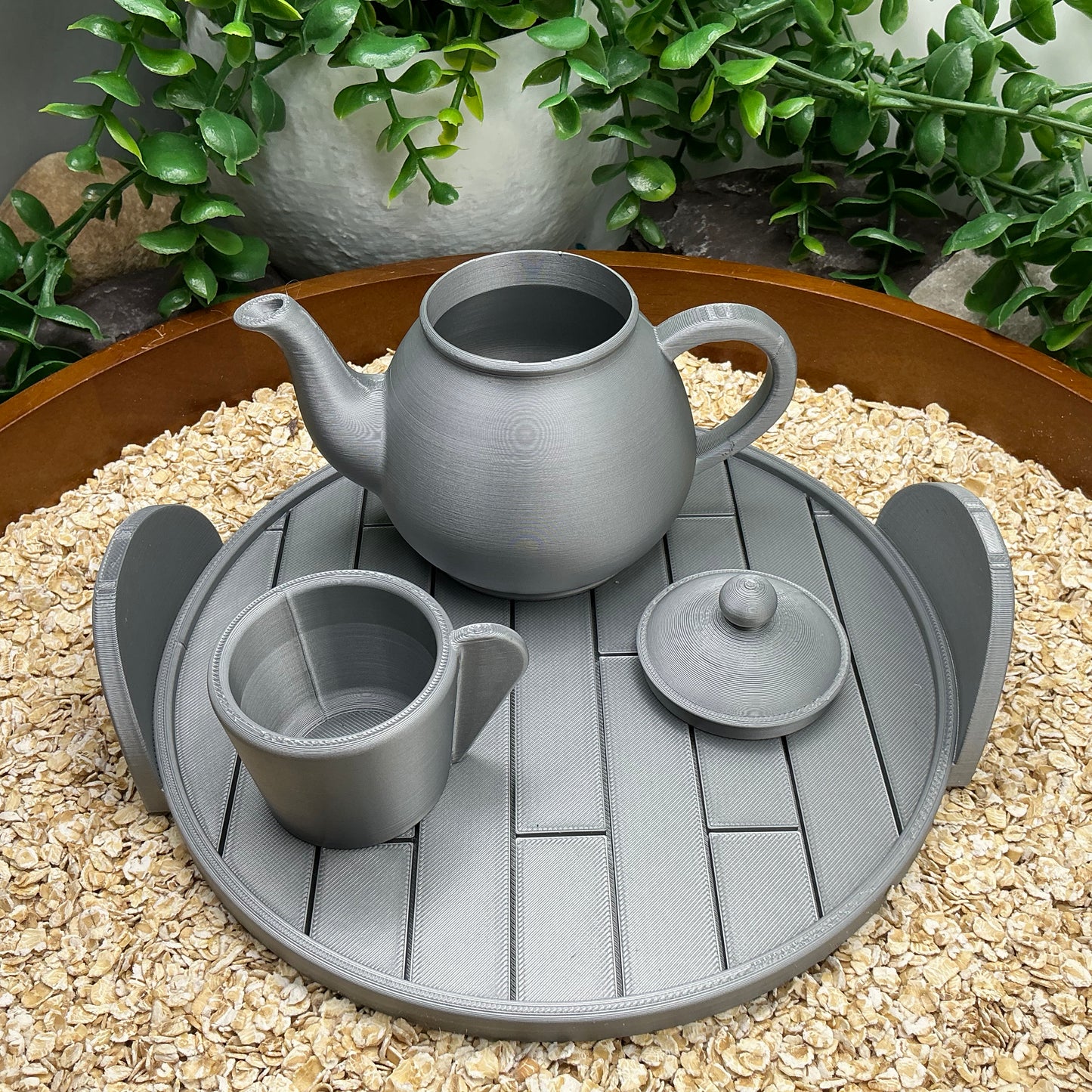 Tea & Coffee Maker Set 6 Piece Set - 3D Printed Teapot , Coffee Pot , Cups & Tray Kitchen Role Play Toy, Eco-Friendly
