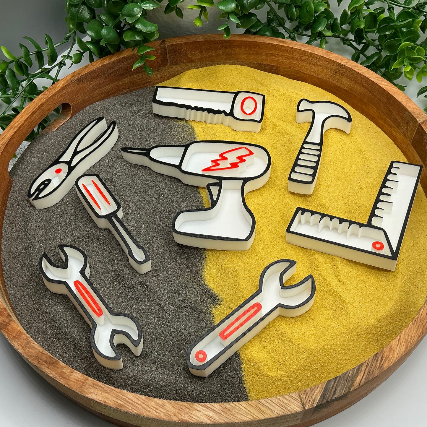 3D-printed construction toy tools sensory filling tray, 8-piece set for sand and rice tuff trays - view 5 of 11