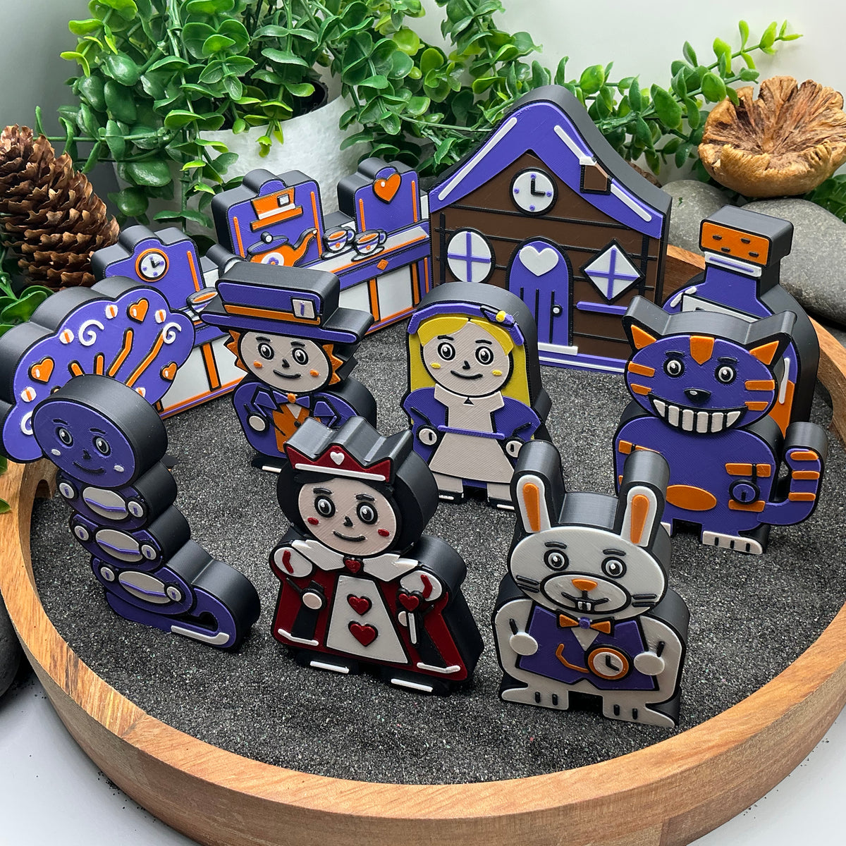Angled view of the Large ten-piece Alice in Wonderland set with cottage and tea-party scene