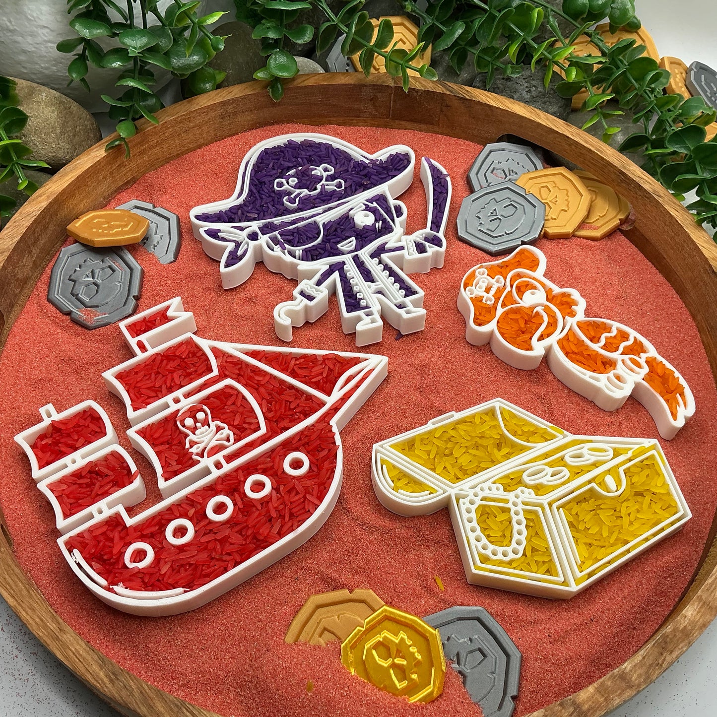 3D-printed pirates play sensory filling tray, 4-piece treasure-themed set for sand and rice tuff trays - view 7 of 13