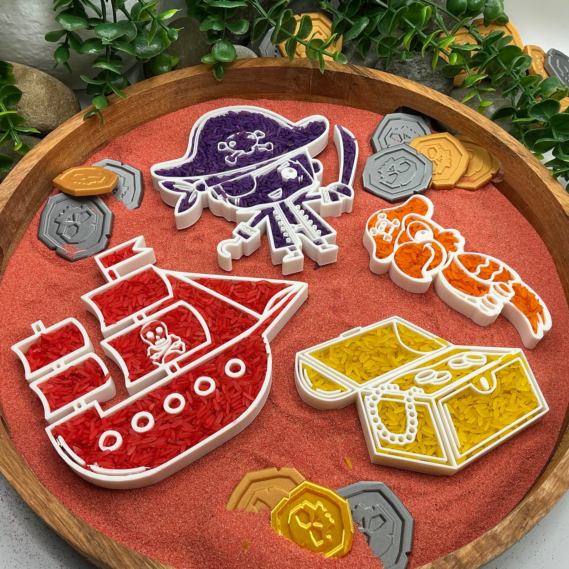 3D-printed pirates play sensory filling tray, 4-piece treasure-themed set for sand and rice tuff trays - view 7 of 13
