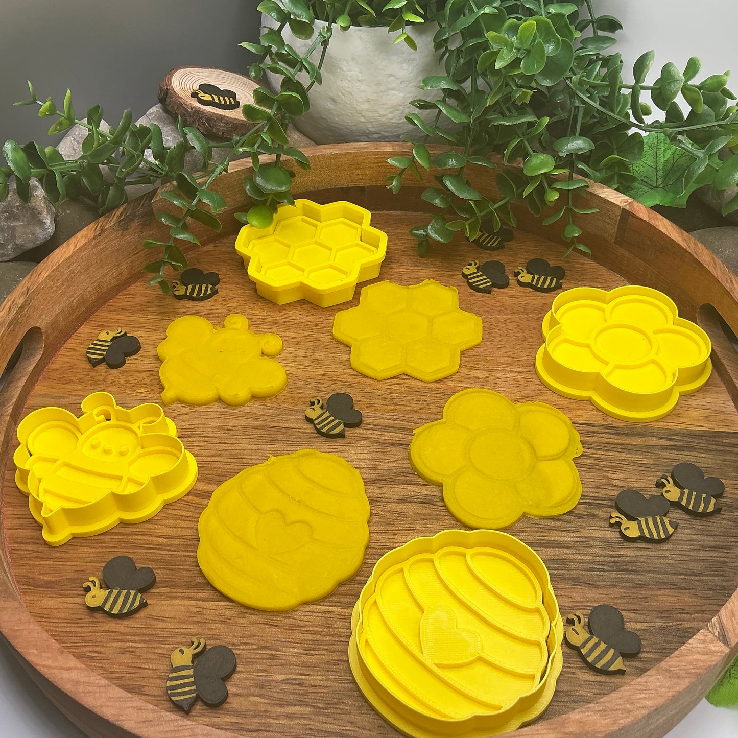 3D-printed bee theme play dough cookie cutter set - 4 piece with bee, beehive, honeycomb and flower - view 12 of 13