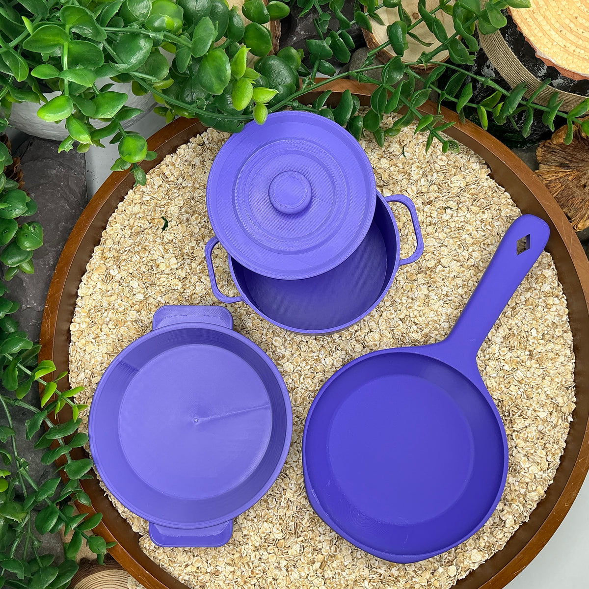 Kitchen Pot & Pan Set (3 Piece) - 3D Printed Eco-Friendly Cooking Role Play Toy