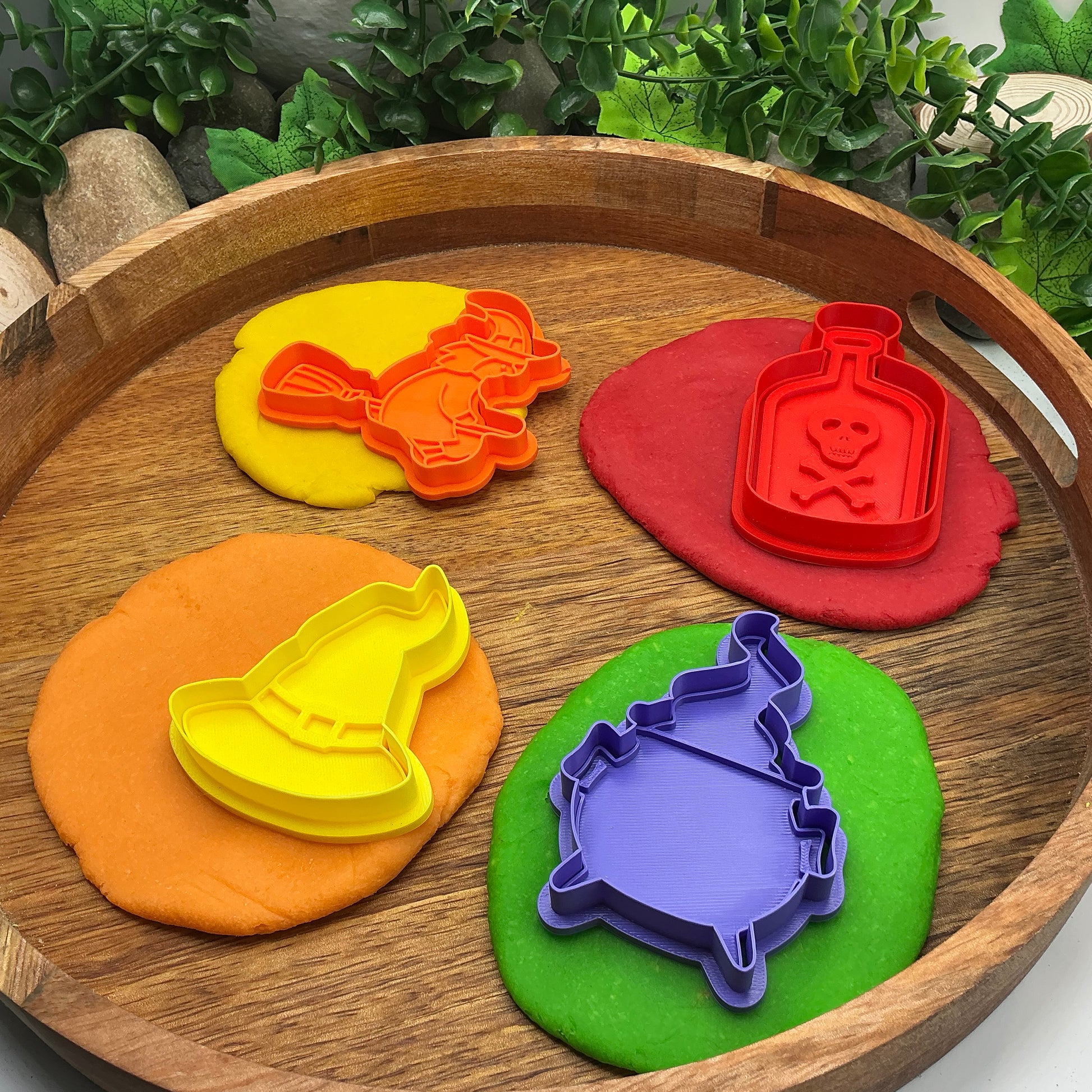 3D-printed witch Halloween play dough cookie cutter set - 4 piece (witch on broom, cauldron, hat and poison bottle) - view 1 of 15