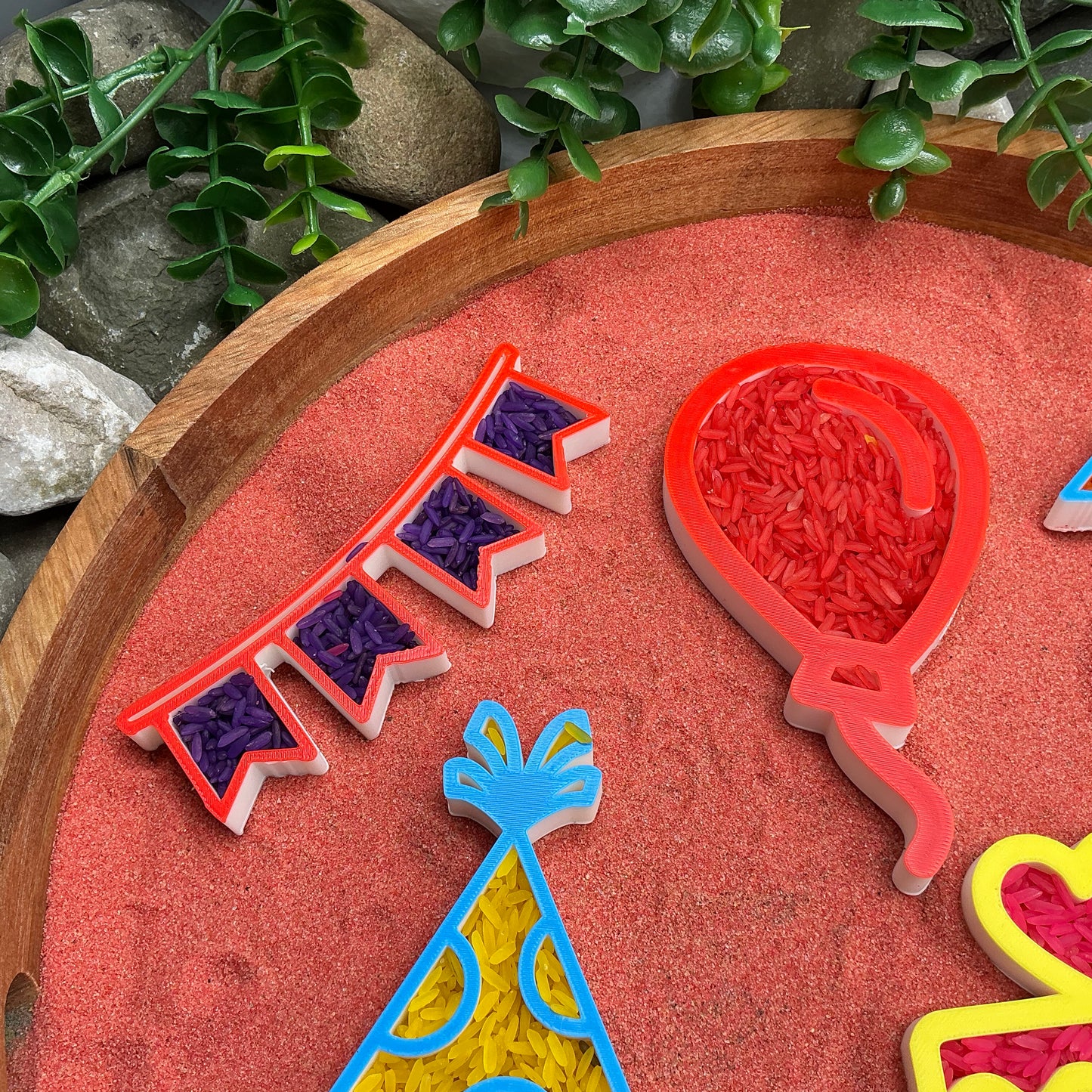 3D-printed birthday play sensory filling tray, 5-piece set with cake, balloon, banner and party hat - view 10 of 12