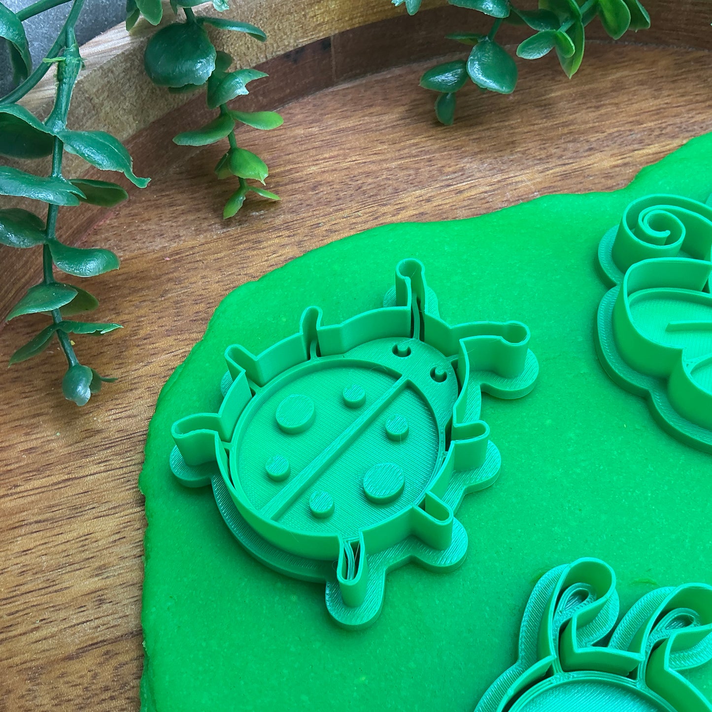 3D-printed garden spring insects play dough cookie cutter set - 4 piece with caterpillar, bee, ladybug and snail - view 2 of 15