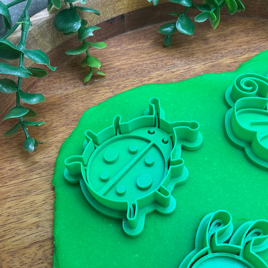3D-printed garden spring insects play dough cookie cutter set - 4 piece with caterpillar, bee, ladybug and snail - view 2 of 15