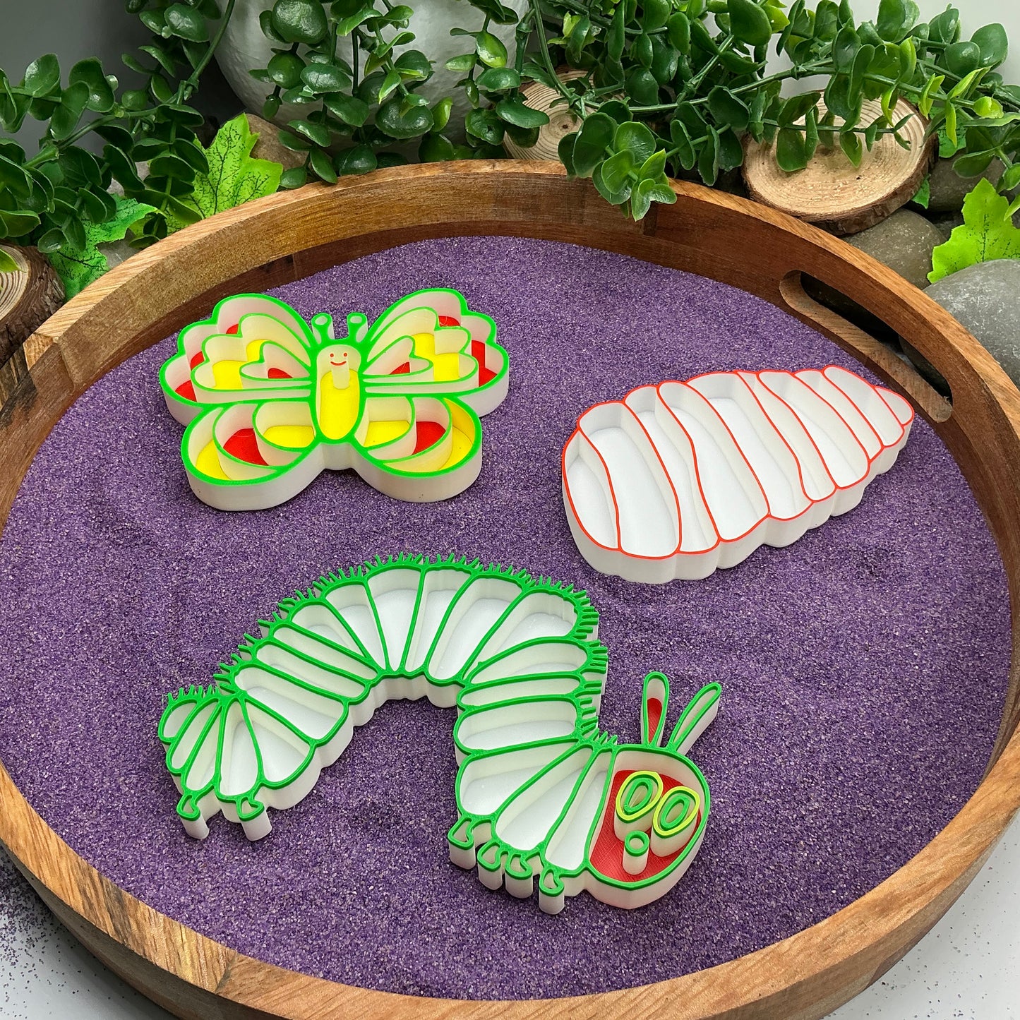 3D-printed butterfly life cycle sensory fill shape set - 3 piece with cocoon, caterpillar and butterfly - view 5 of 13