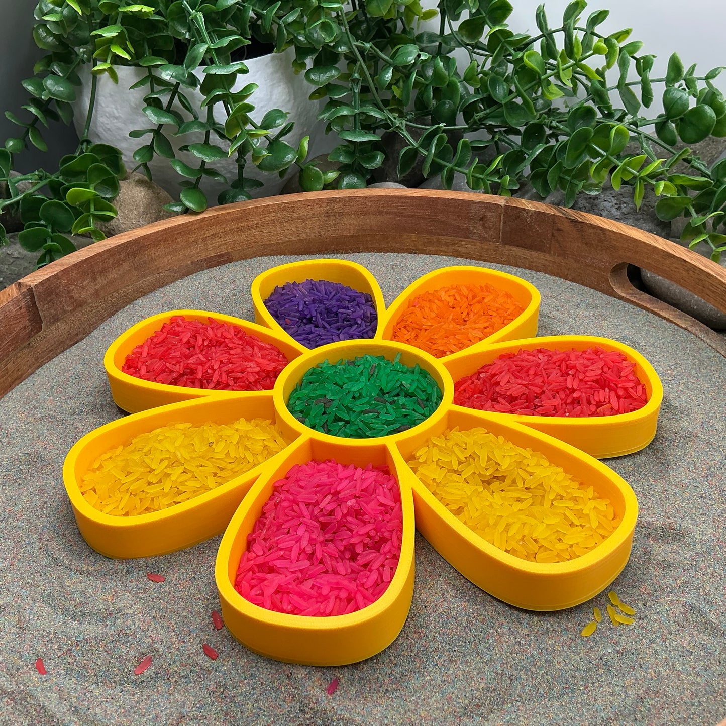 Large 3D-printed flower sensory filling tray with petal-compartment design for sand and rice tuff trays - view 5 of 6
